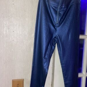 Size 10 shimmery blue skinny club pants almost like faux black leather